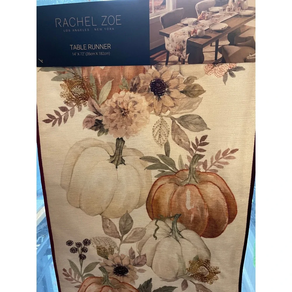 Rachel Zoe Fall Table Runner Pumpkin Floral 14 x 72 Thanksgiving‎ Decor